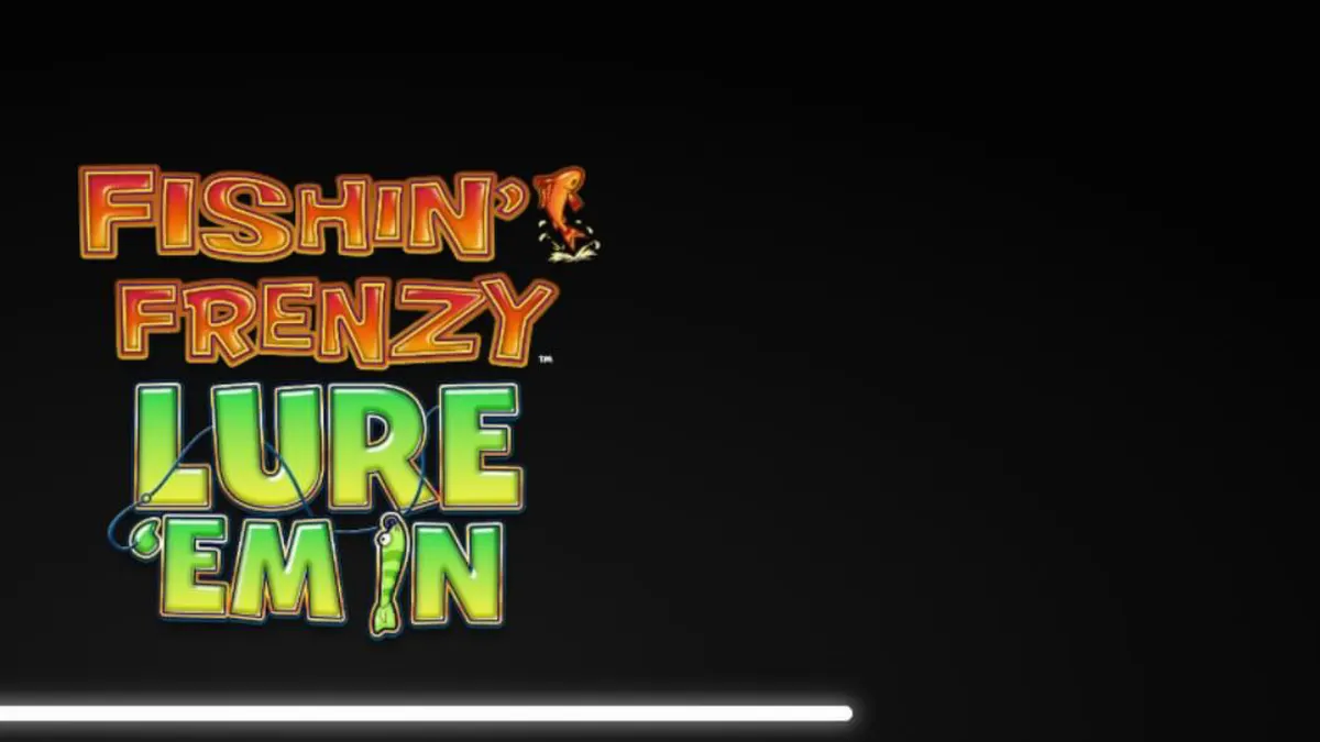 Tangkapan layar dari slot Fishin' Frenzy Lure 'Em In, menampilkan gulungan dengan simbol memancing dan nelayan emas.