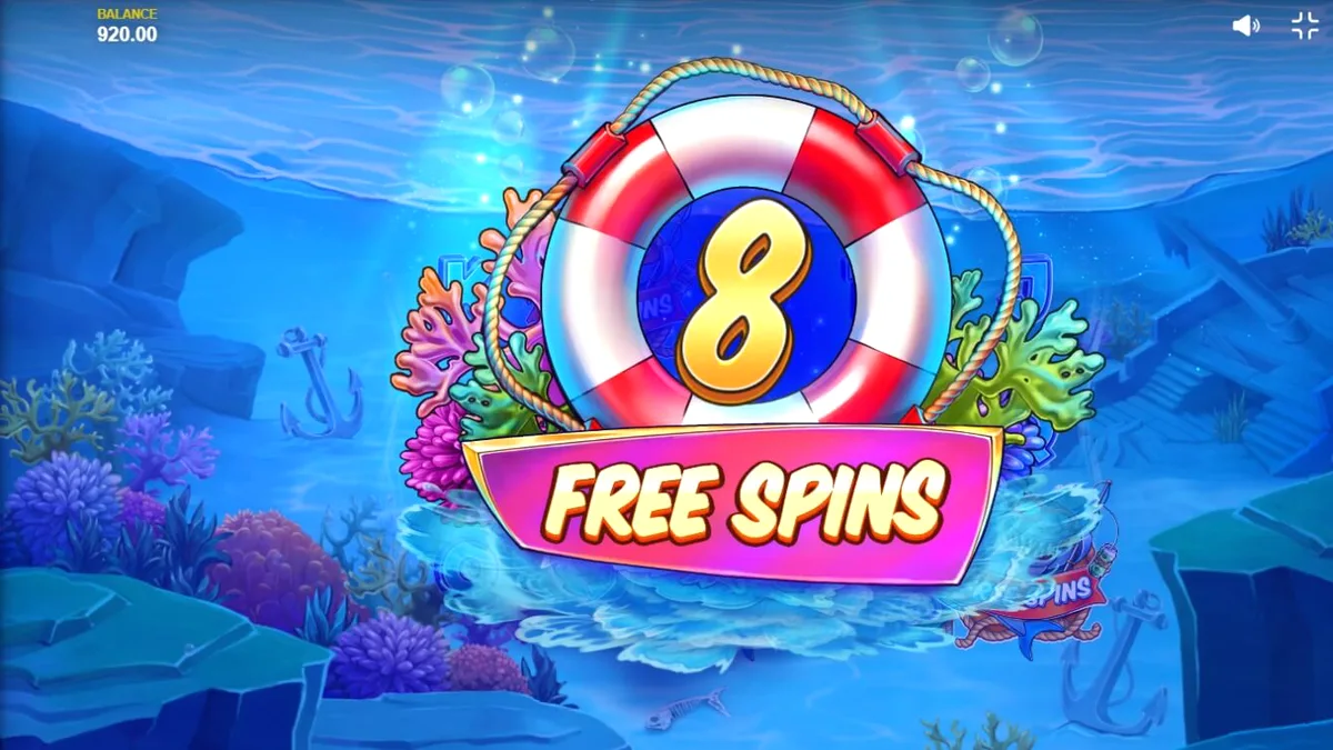 Tampilan layar permainan slot Shark Boss dengan hiu di atas perahu